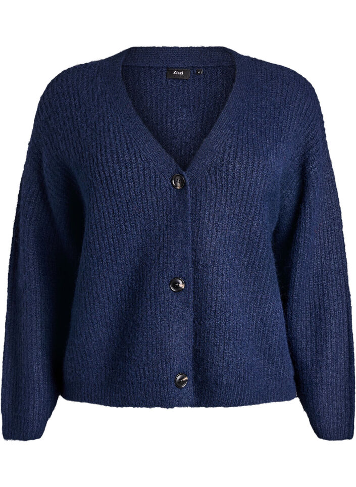 Strikkejakke med v-hals, Navy Blazer Mel., Packshot
