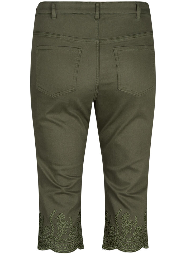 Knebukser med høy midje og engelsk broderi, Dusty Olive, Packshot image number 1