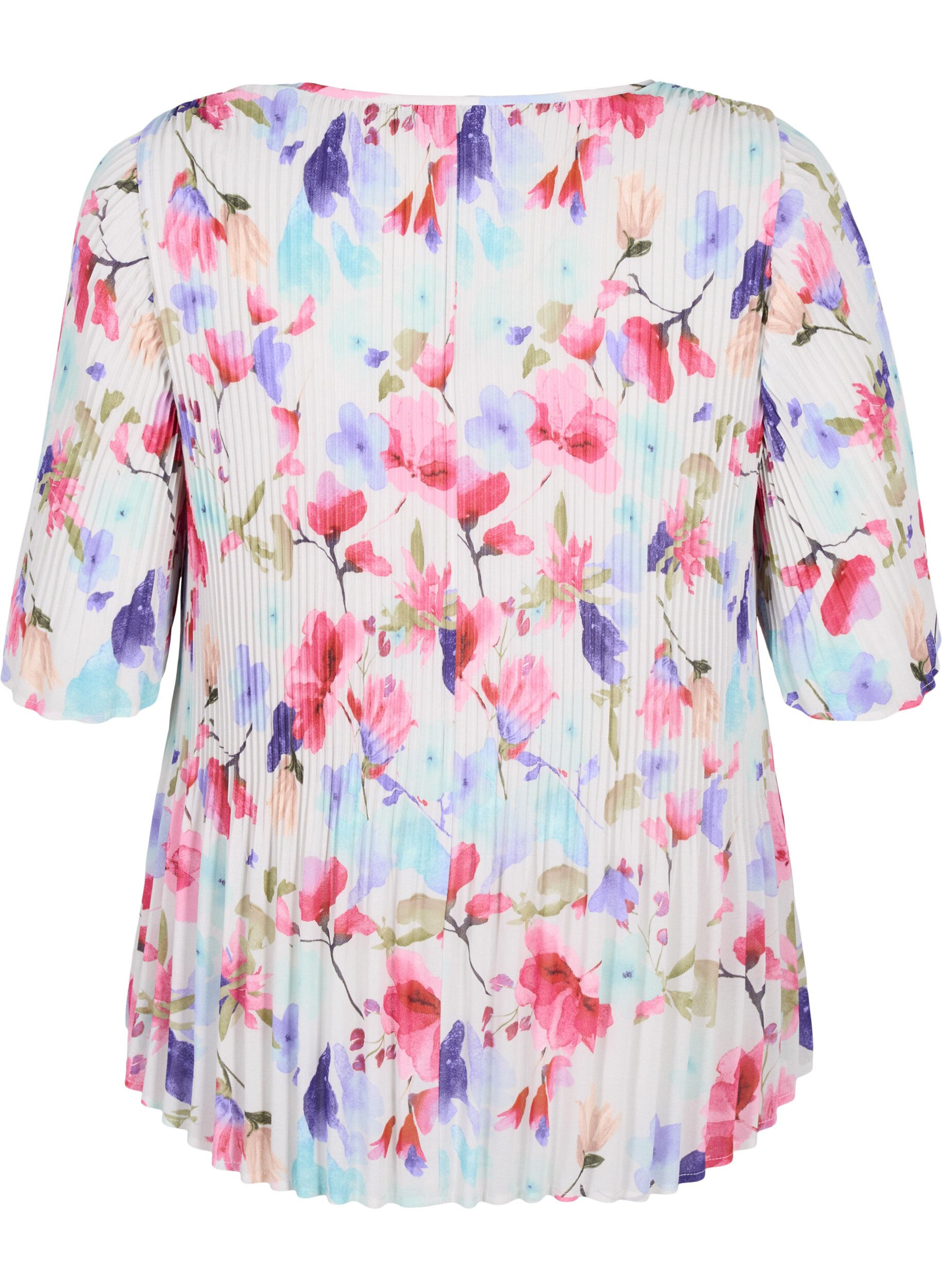 Zizzi Plissert blomstrete bluse, White/MultiFlowerAOP, Packshot image number 1