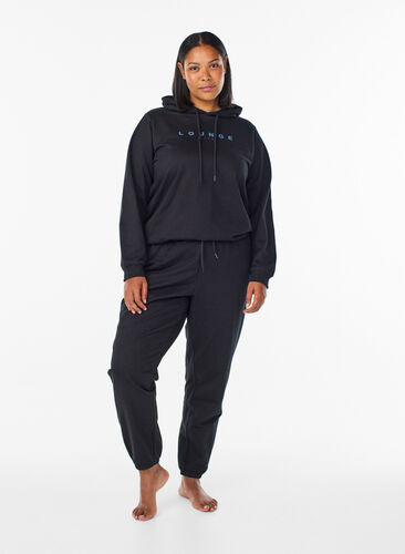 Zizzi Genser med hette og trykk, Svart, Model image number 1