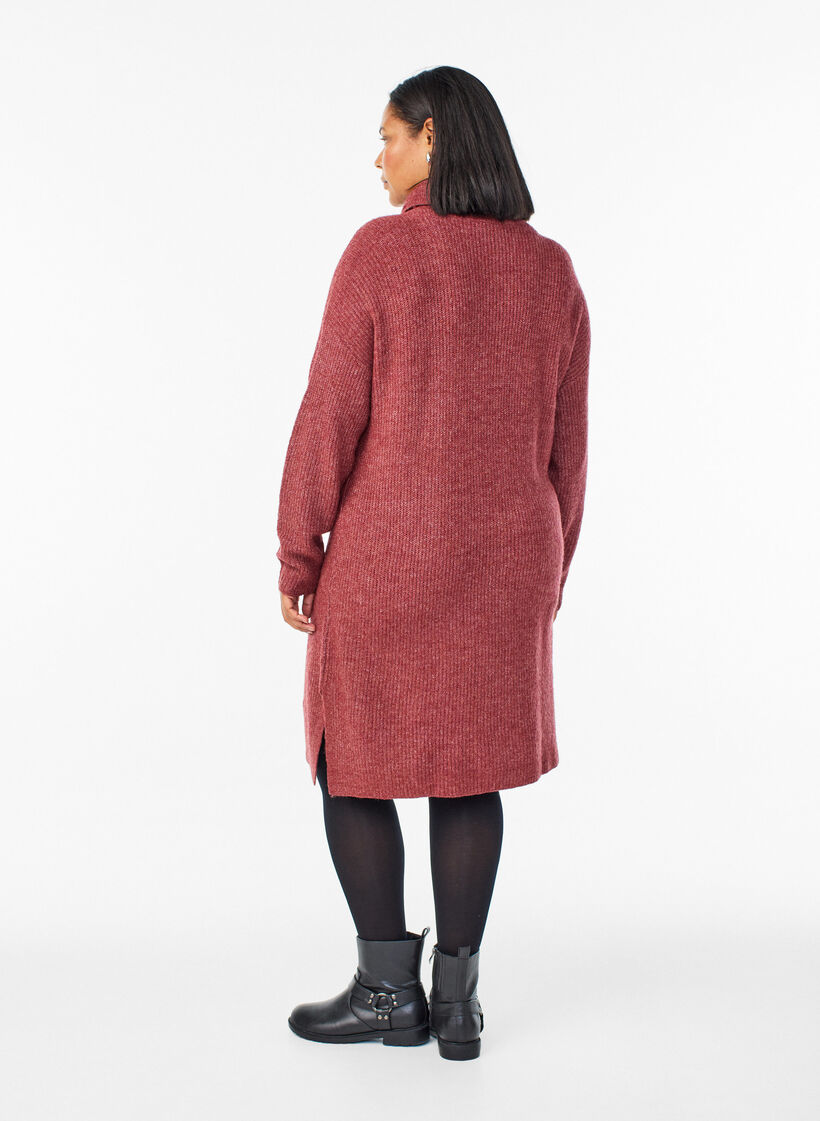 Strikket kjole med h&oslash;y hals, R&oslash;d, Model image number 1