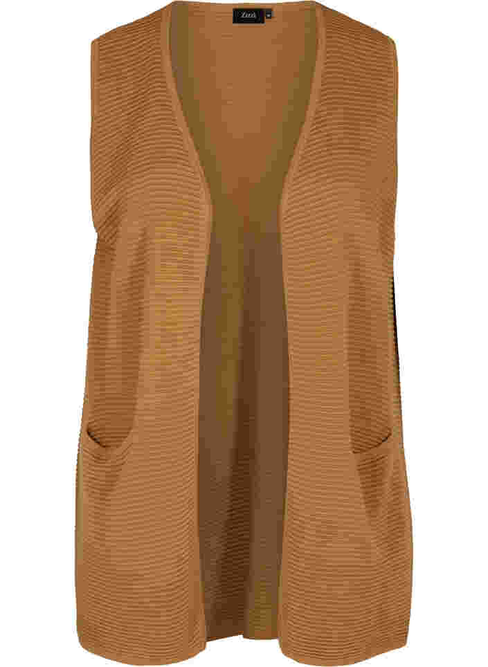 Strikket vest med lommer, Tobacco Brown, Packshot image number 0