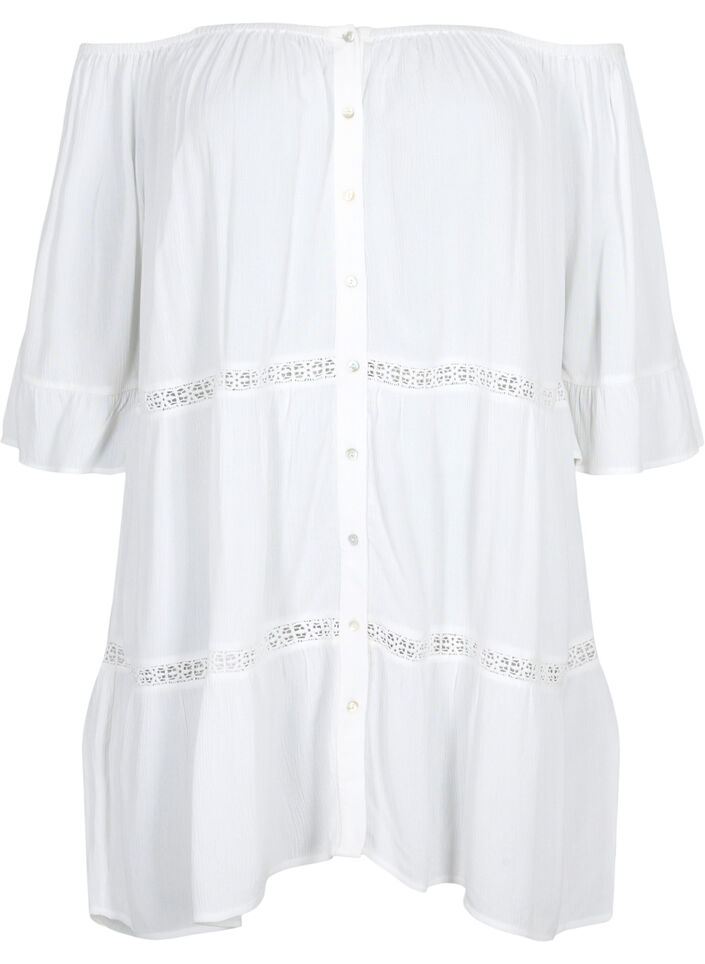Strandtunika med off-shoulder, White, Packshot image number 0