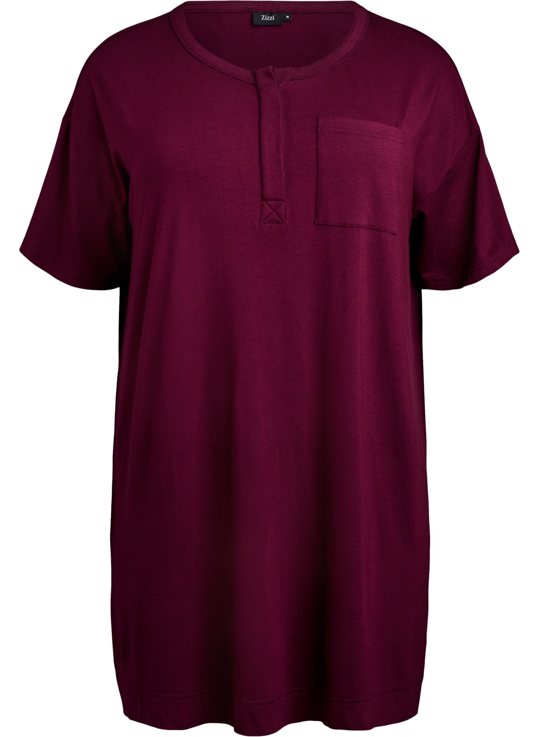 Zizzi Kortermet nattkjole i viskose, Fig, Packshot image number 0