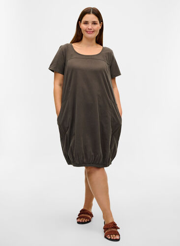 Kortermet kjole i bomull, Khaki Green, Model image number 2