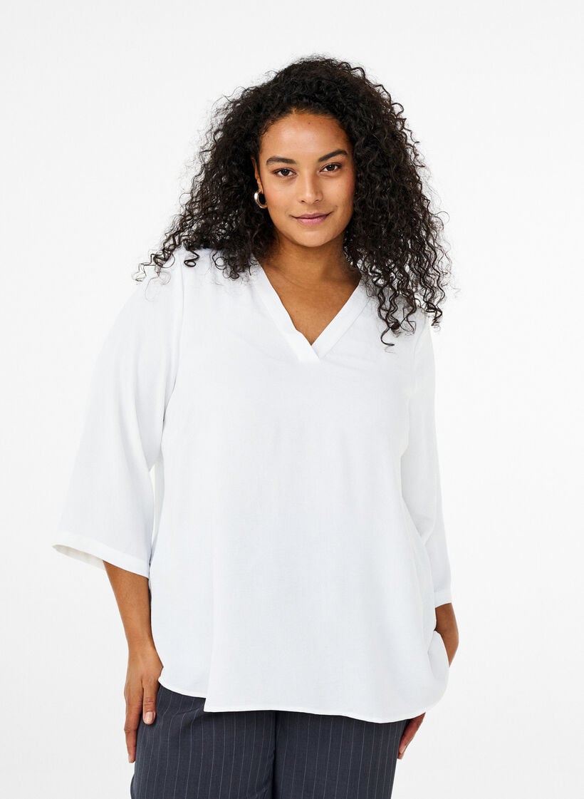 Bluse med 3/4 ermer, Vanilje, Model image number 0