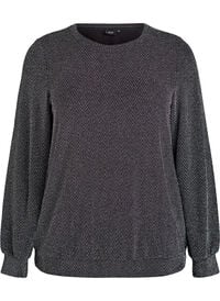 Bluse med fiskebensmønster og glittertråd, Svart Bluse med fiskebensmønster og glittertråd