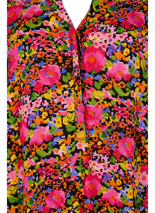 Blomstrete tunika i viskose med 3/4-ermer, Neon Flower Print, Packshot image number 2