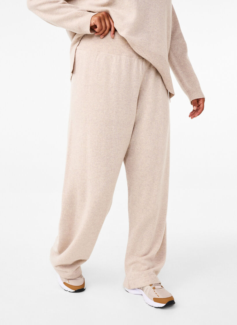 Strikkebukser i merinoull med høy midje, Pumice Stone Mel., Model image number 2