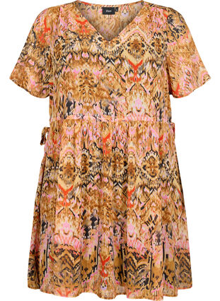 Kort kjole med V-hals og mønster, Colorful Ethnic, Packshot image number 0