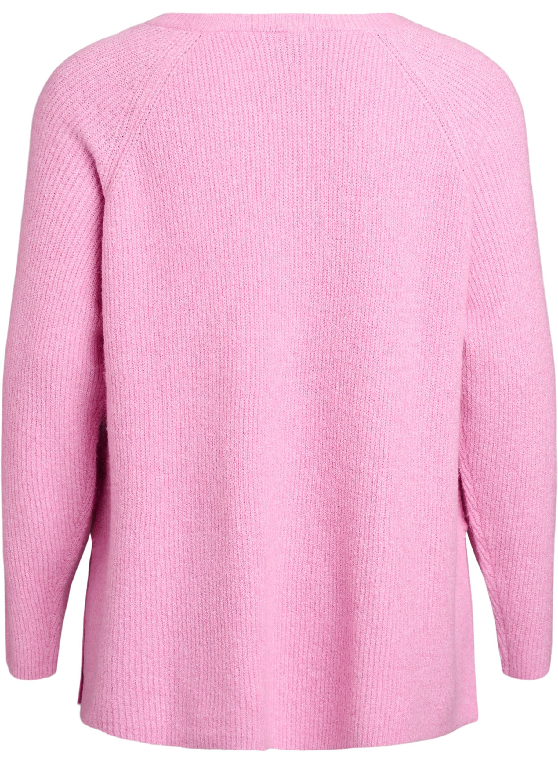 ZizziStrikkegenser med diagonalt m&oslash;nster og raglanermer, Rosa, Packshot image number 1