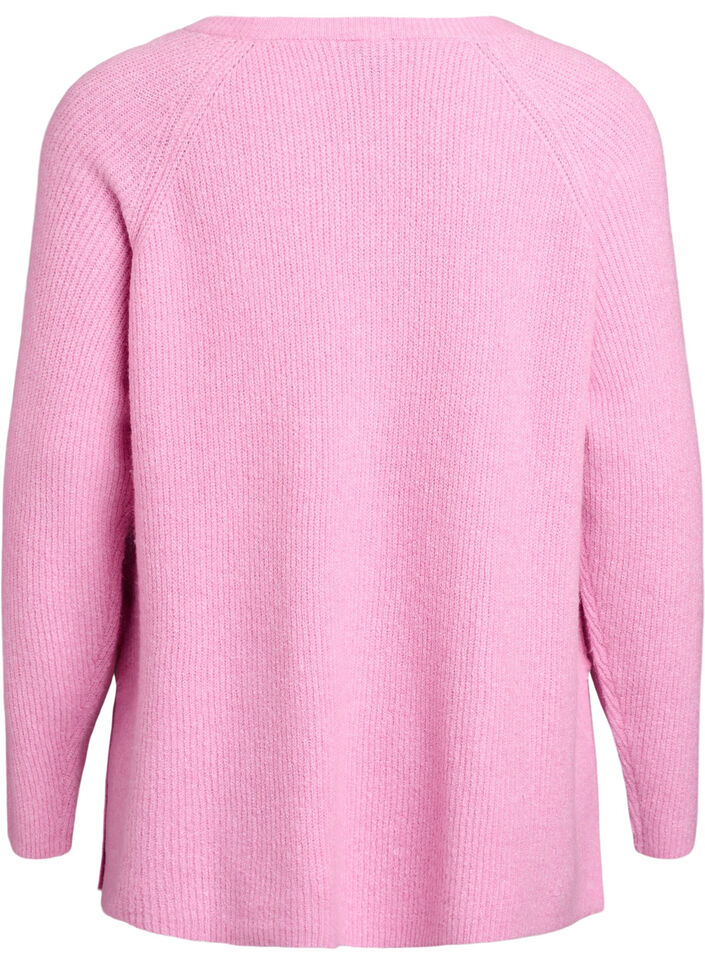 Strikkegenser med diagonalt m&oslash;nster og raglanermer, Rosa, Packshot image number 1