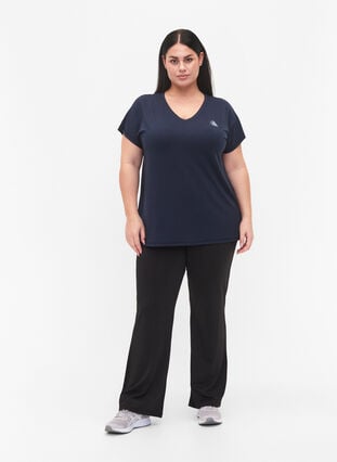 Zizzi Løstsittende trenings-T-skjorte med V-hals, Blå, Model image number 1