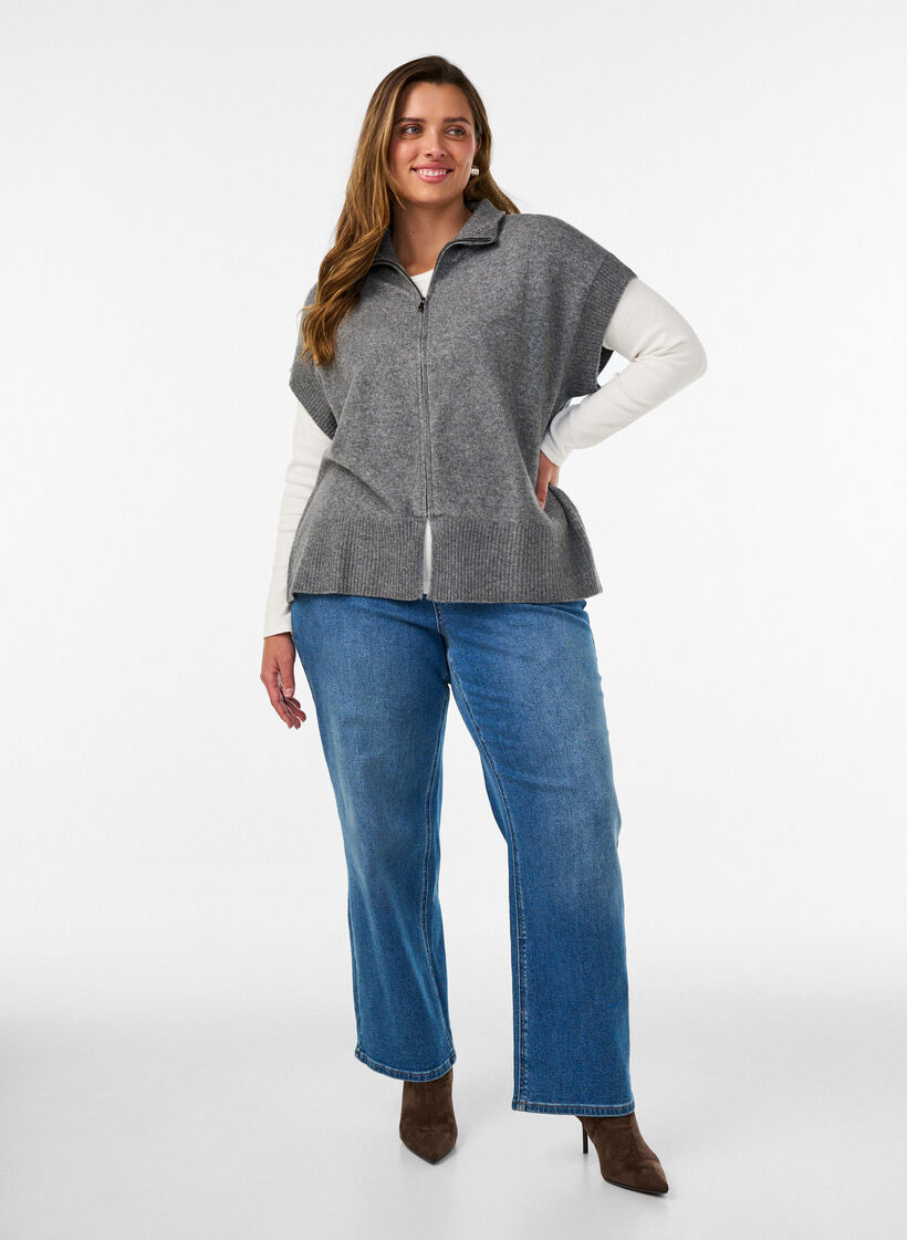 Strikkevest med h&oslash;y krage og glidel&aring;s, Gr&aring;, Model image number 1