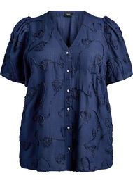 Kortermet bluse med 3D blomstreffekt, Navy Blazer