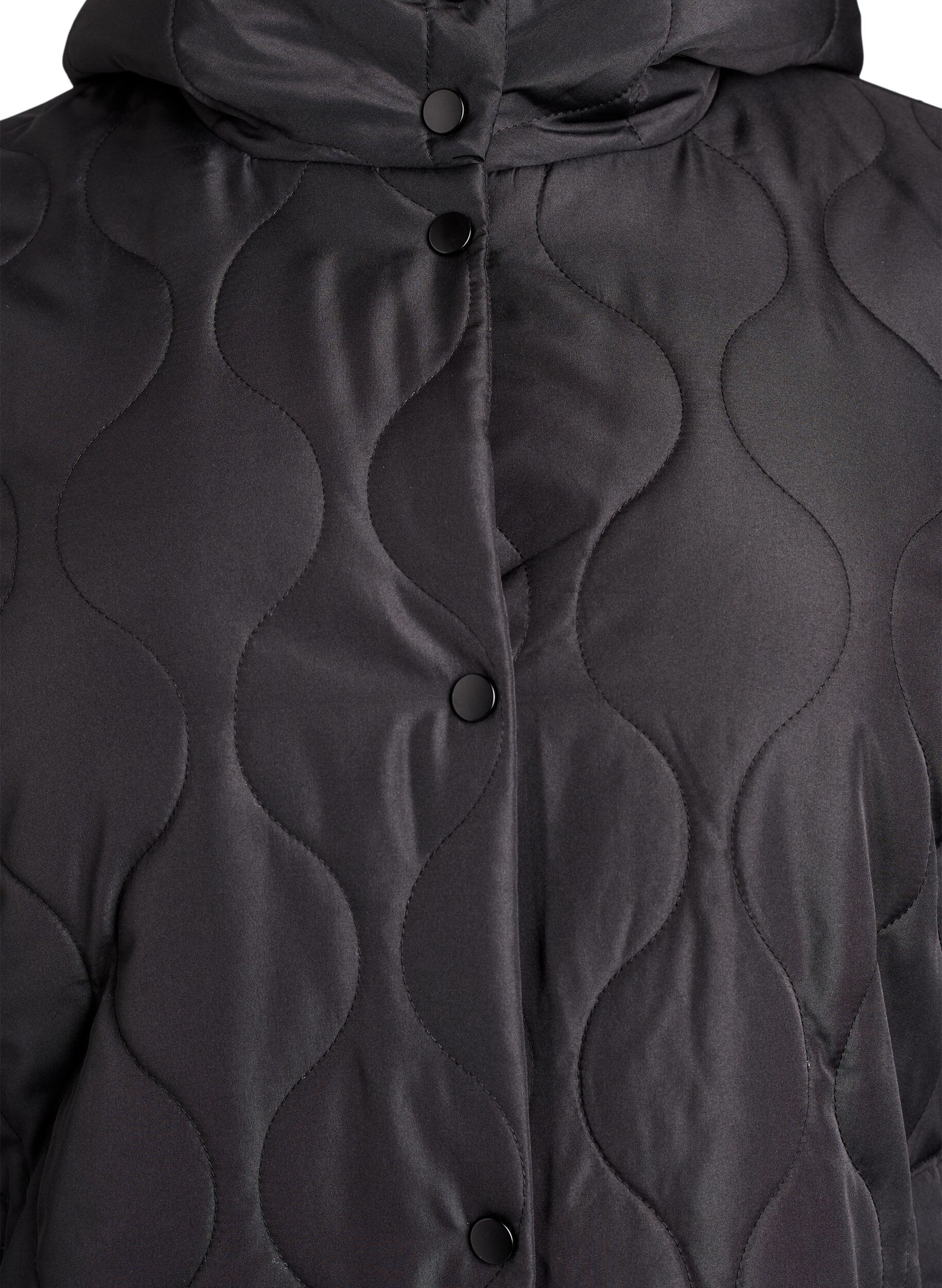 ZizziMellomlang quiltet jakke med hette, Svart, Packshot image number 2