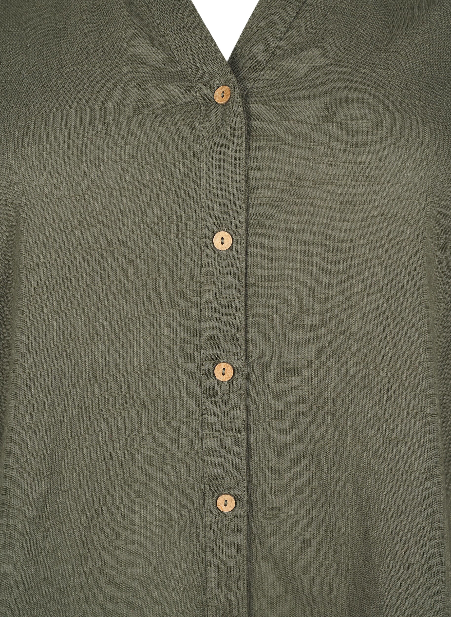 ZizziBomullsbluse med V-hals, Gr&oslash;nn, Packshot image number 2