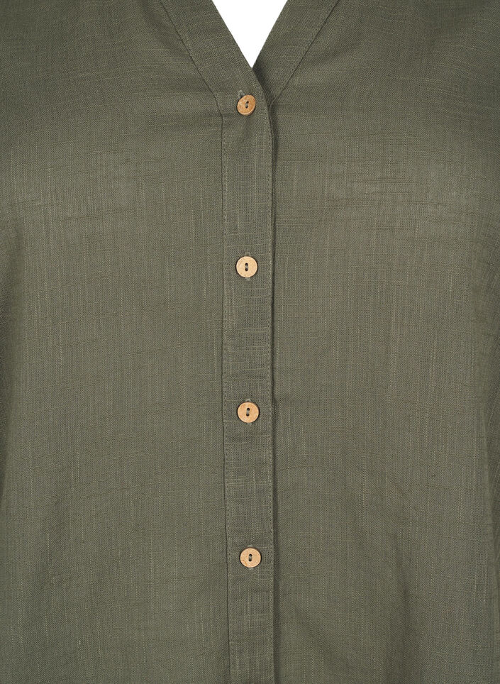 Bomullsbluse med V-hals, Gr&oslash;nn, Packshot image number 2