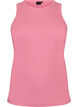 Ribbet topp i bomull med h&oslash;y hals, Rosa, Packshot image number 0