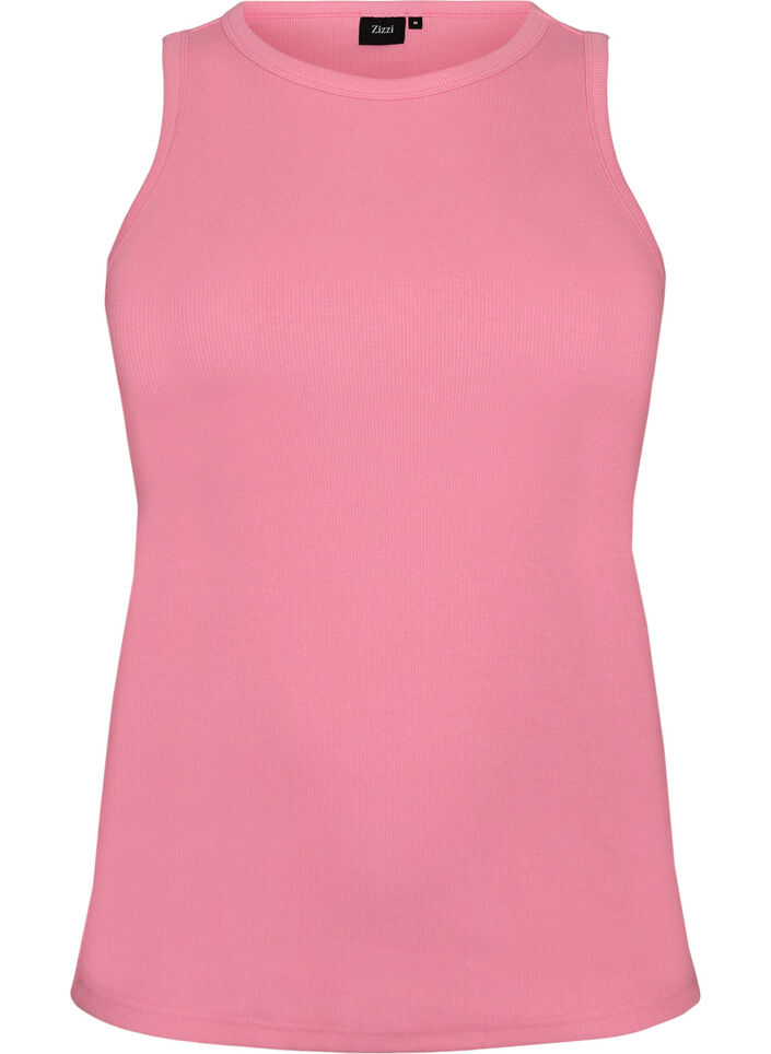 Ribbet topp i bomull med h&oslash;y hals, Rosa, Packshot image number 0