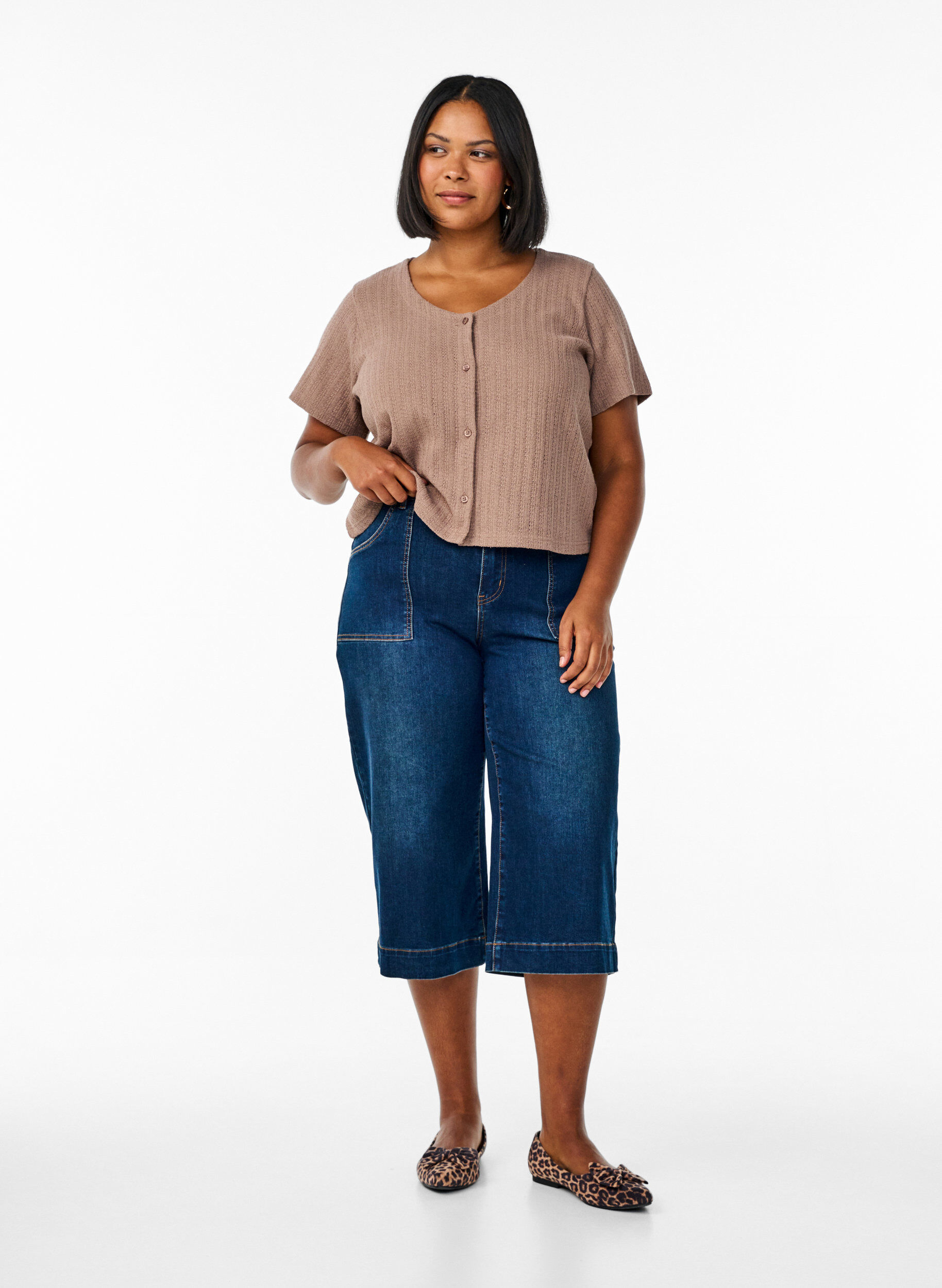 Denimknickers med vide ben, Bl&aring;, Model