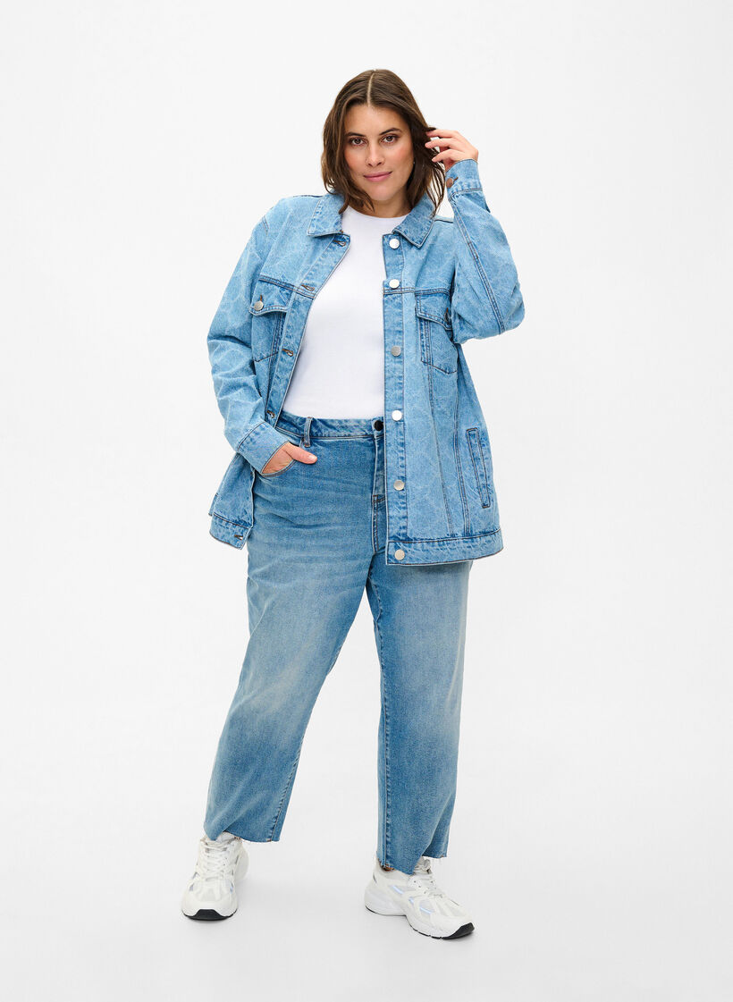 Dongerijakke med ødeleggelsesmønster, Blue denim, Model image number 2