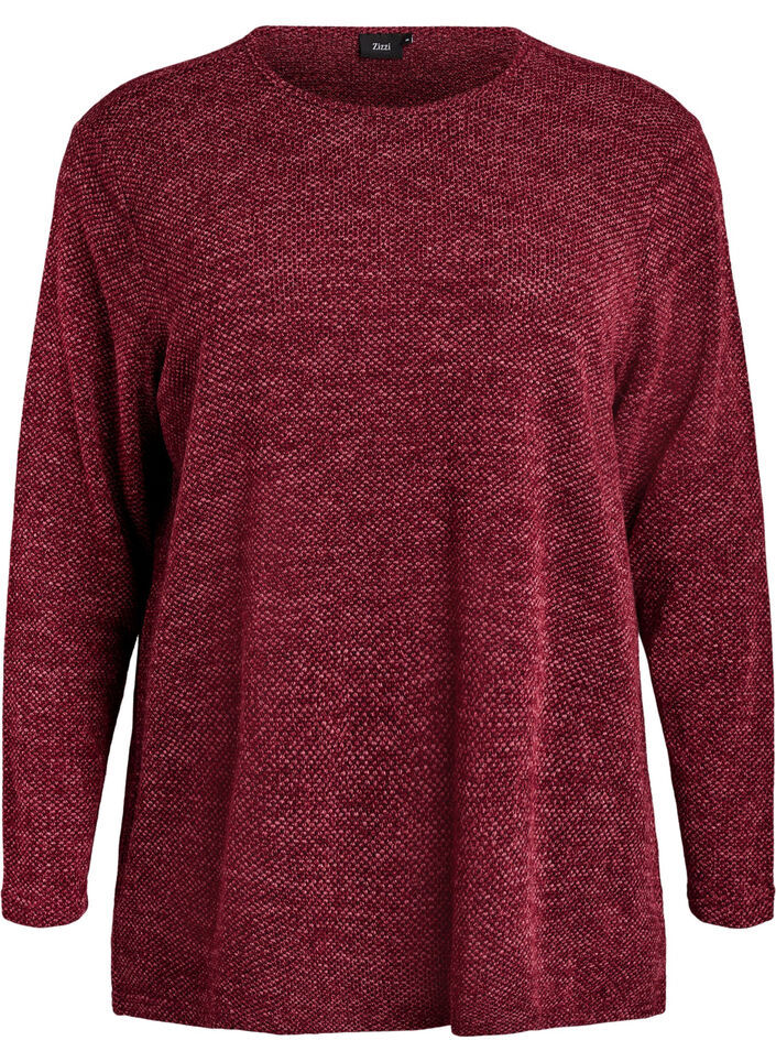 Langermet bluse med tekstur, M&oslash;rk Bordeaux, Packshot image number 0