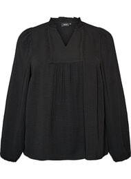 Bluse med V-hals og heklet b&aring;nd, Svart