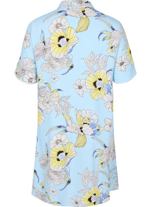 Lang skjorte i viskose med blomstermønster, Light Blue AOP, Packshot image number 1