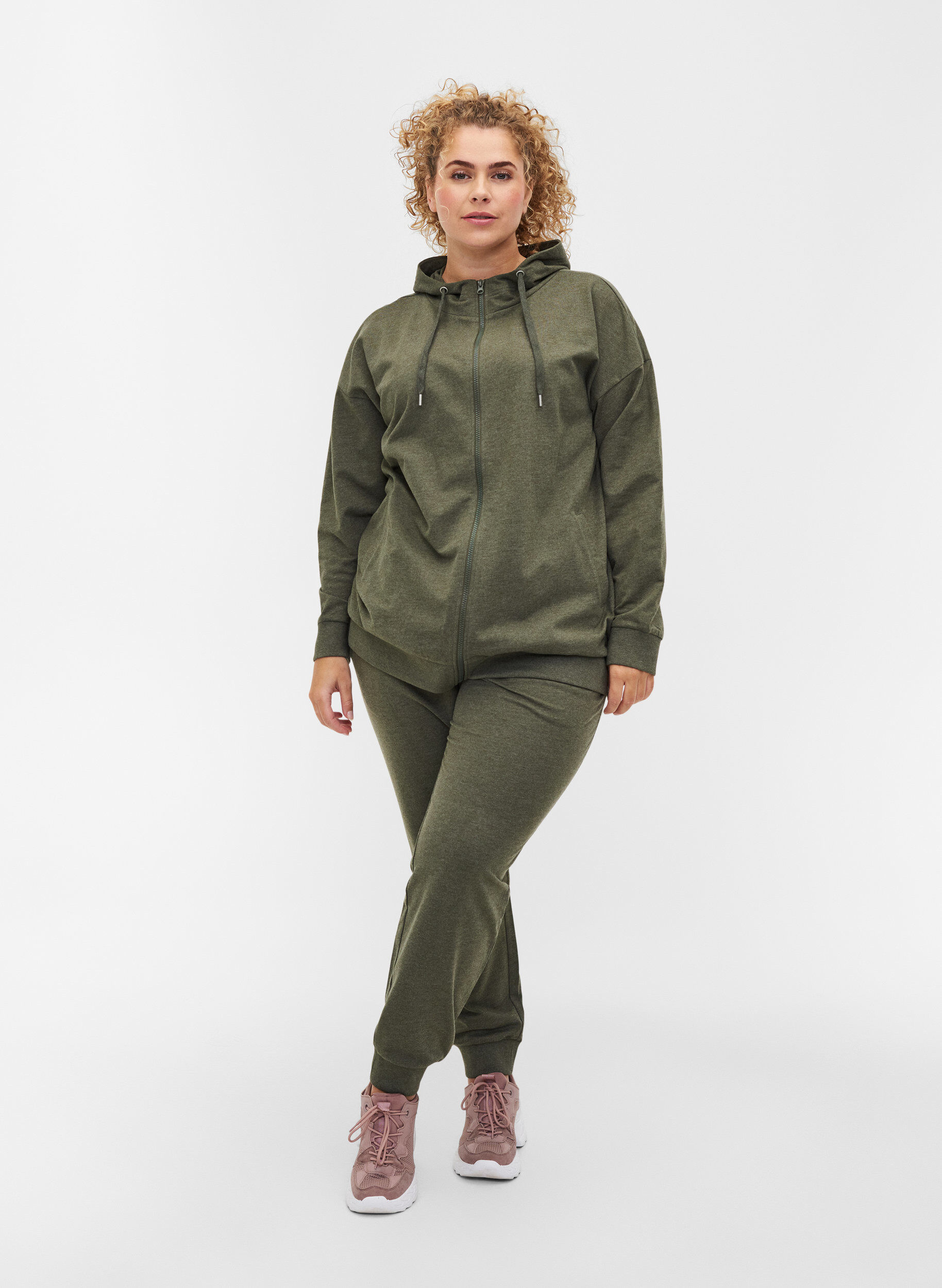 Zizzi Hettegenser med glidel&aring;s og hette, Forest Night, Model image number 2