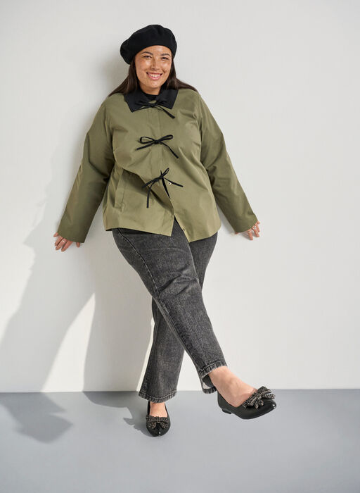 Wide fit - Ballerina med sløyfe og rhinesteiner, Svart Wide fit - Ballerina med sløyfe og rhinesteiner