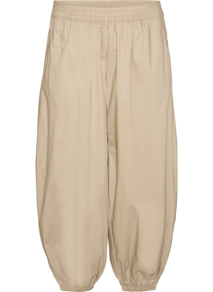 Ballongbukser med lommer og elastisk midje, Beige, Packshot image number 0