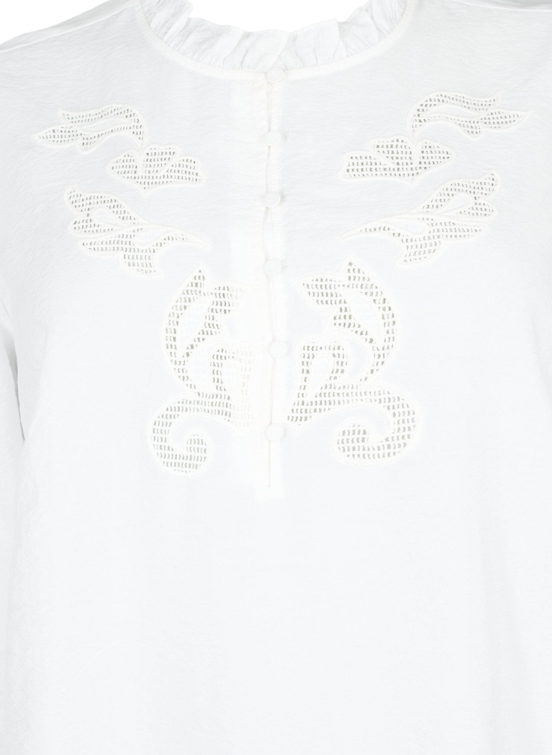 Zizzi Bluse med volanger og broderi anglaise, Bright White, Packshot image number 2