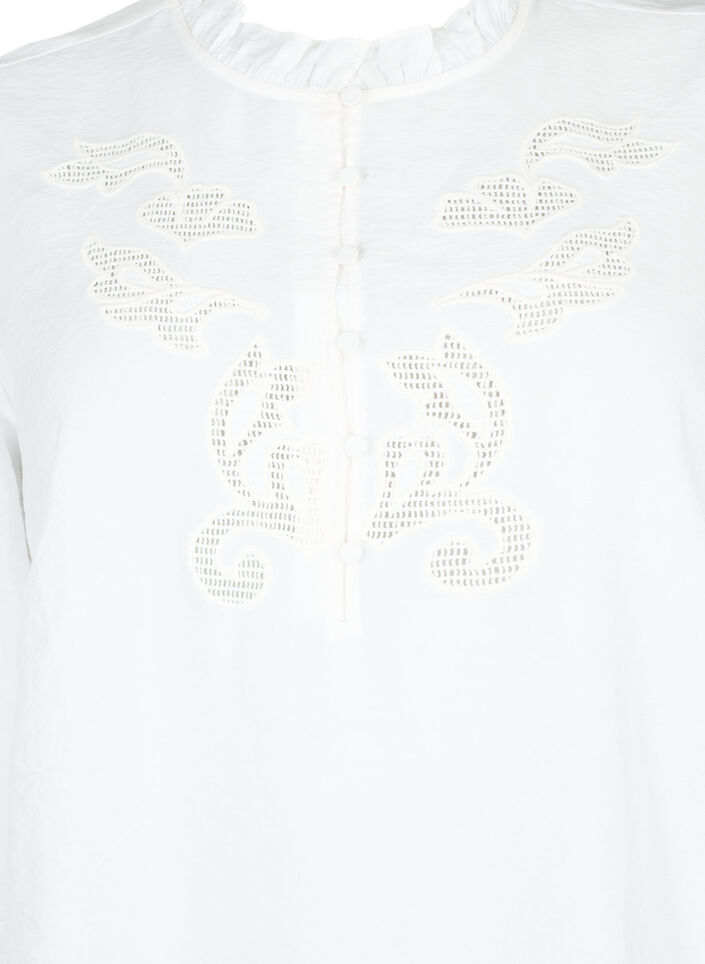 Bluse med volanger og broderi anglaise, Bright White, Packshot image number 2