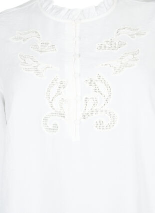 Bluse med volanger og broderi anglaise, Bright White, Packshot image number 2