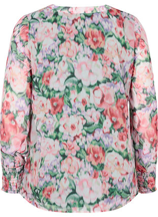 Blomstrete bluse med lange ermer og smock, Flower AOP, Packshot image number 1