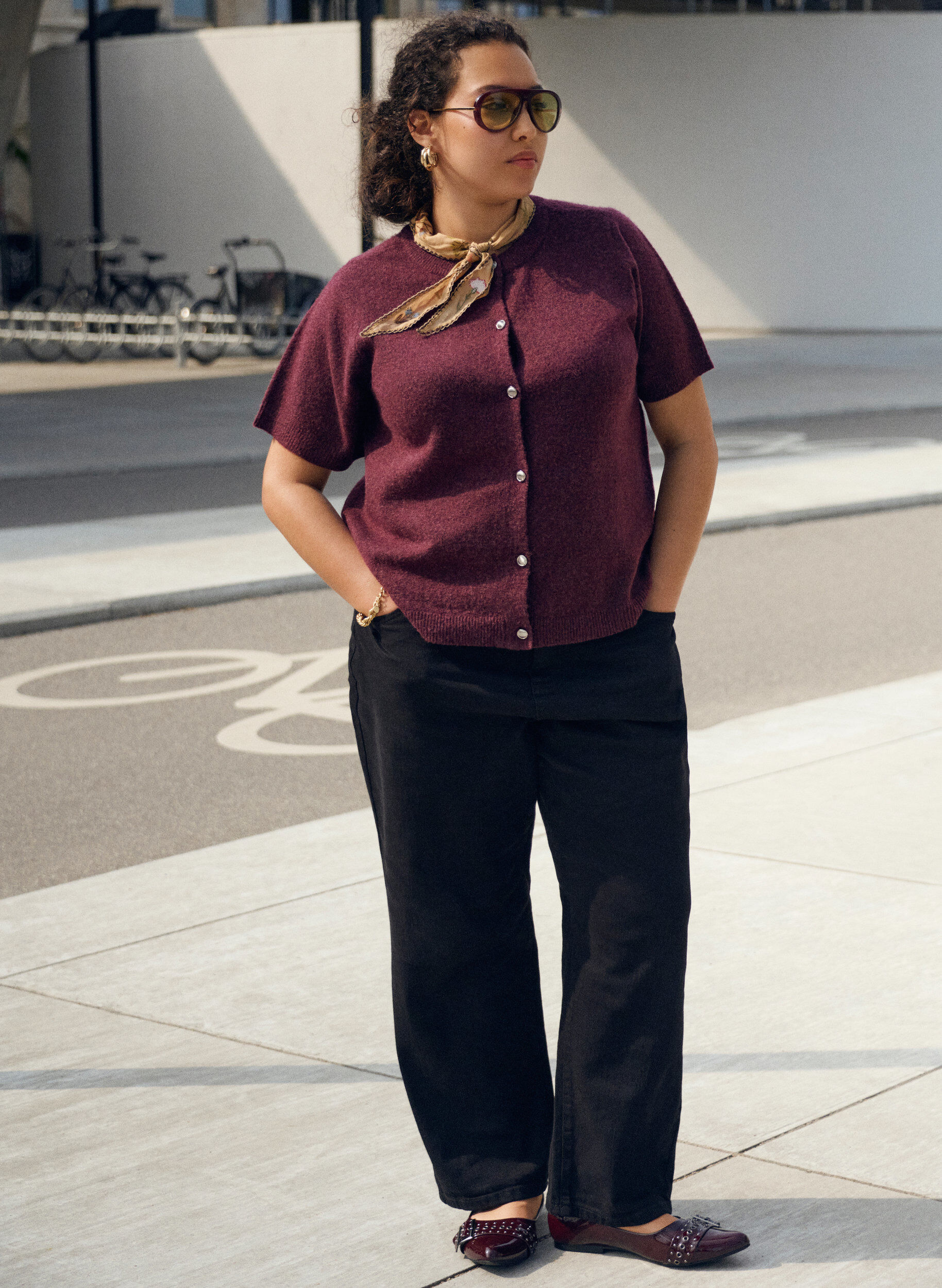 ZizziStrikket cardigan med korte ermer, M&oslash;rk Bordeaux, Image image number 0