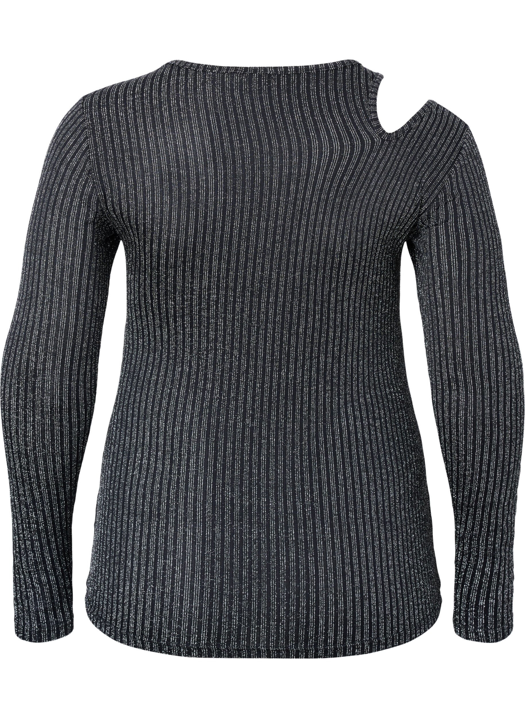 Zizzi Langermet bluse med glitter, B. w. Silver Stripes, Packshot image number 1