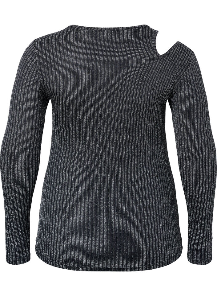 Langermet bluse med glitter, B. w. Silver Stripes, Packshot image number 1