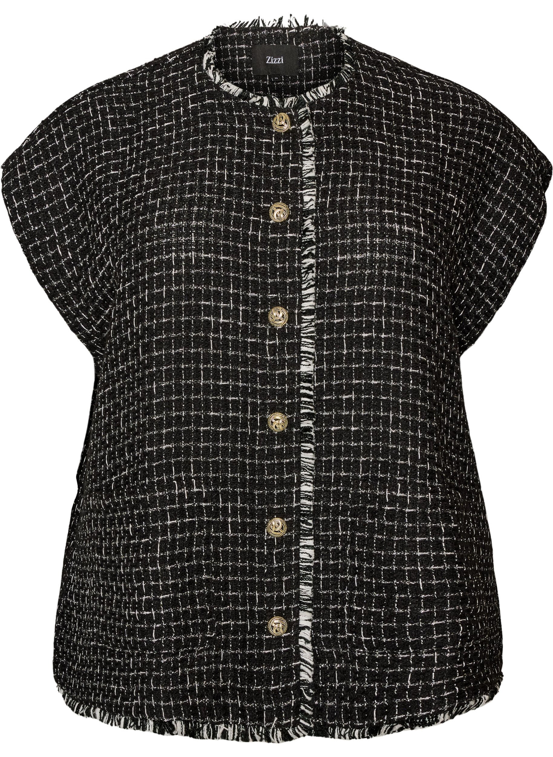 ZizziRutete vest med dekorative knapper, Svart, Packshot image number 0