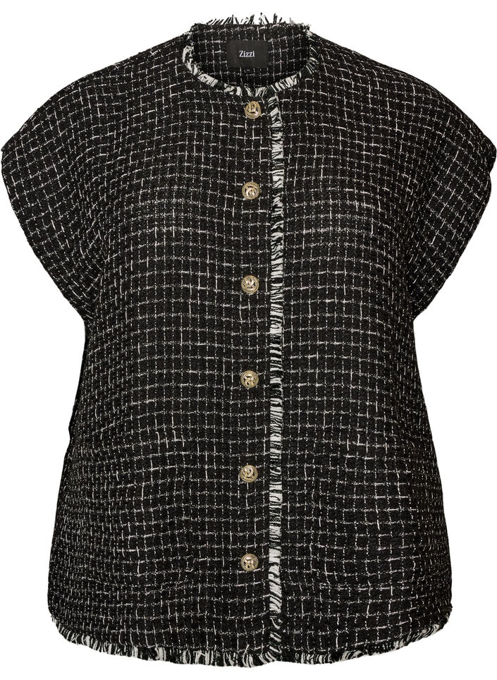 Rutete vest med dekorative knapper, Svart, Packshot image number 0