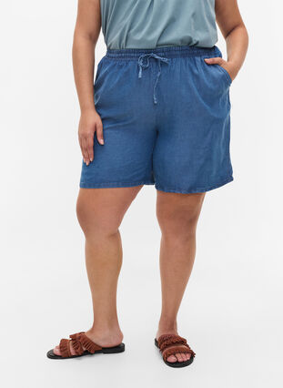 Løse shorts med knyting og lommer, Blue denim, Model image number 1