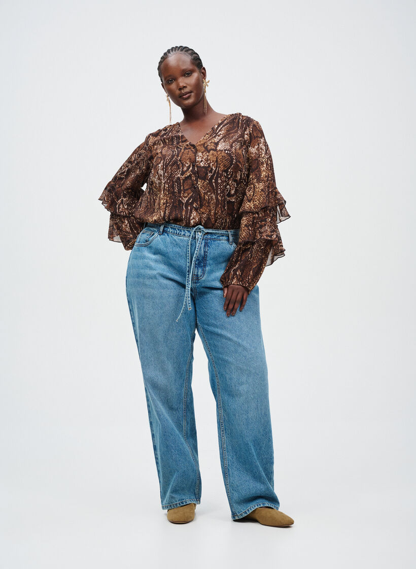 Bluse med volanger, , Model