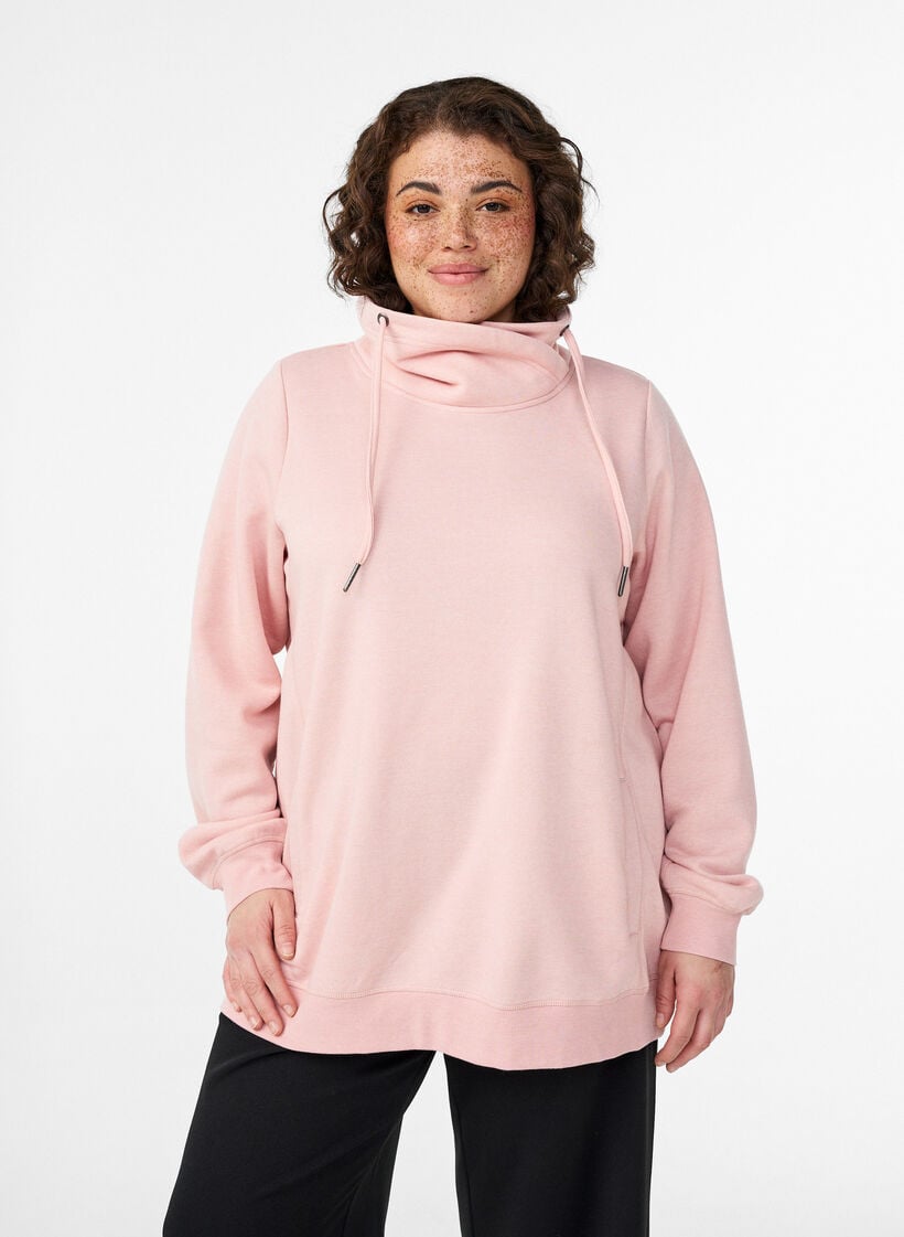 Genser med h&oslash;y hals og lommer, Rosa, Model image number 0