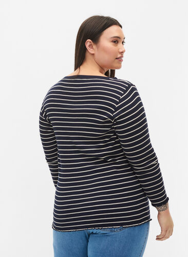 Stripete genser med rund hals, Night Sky Stripe, Model image number 1