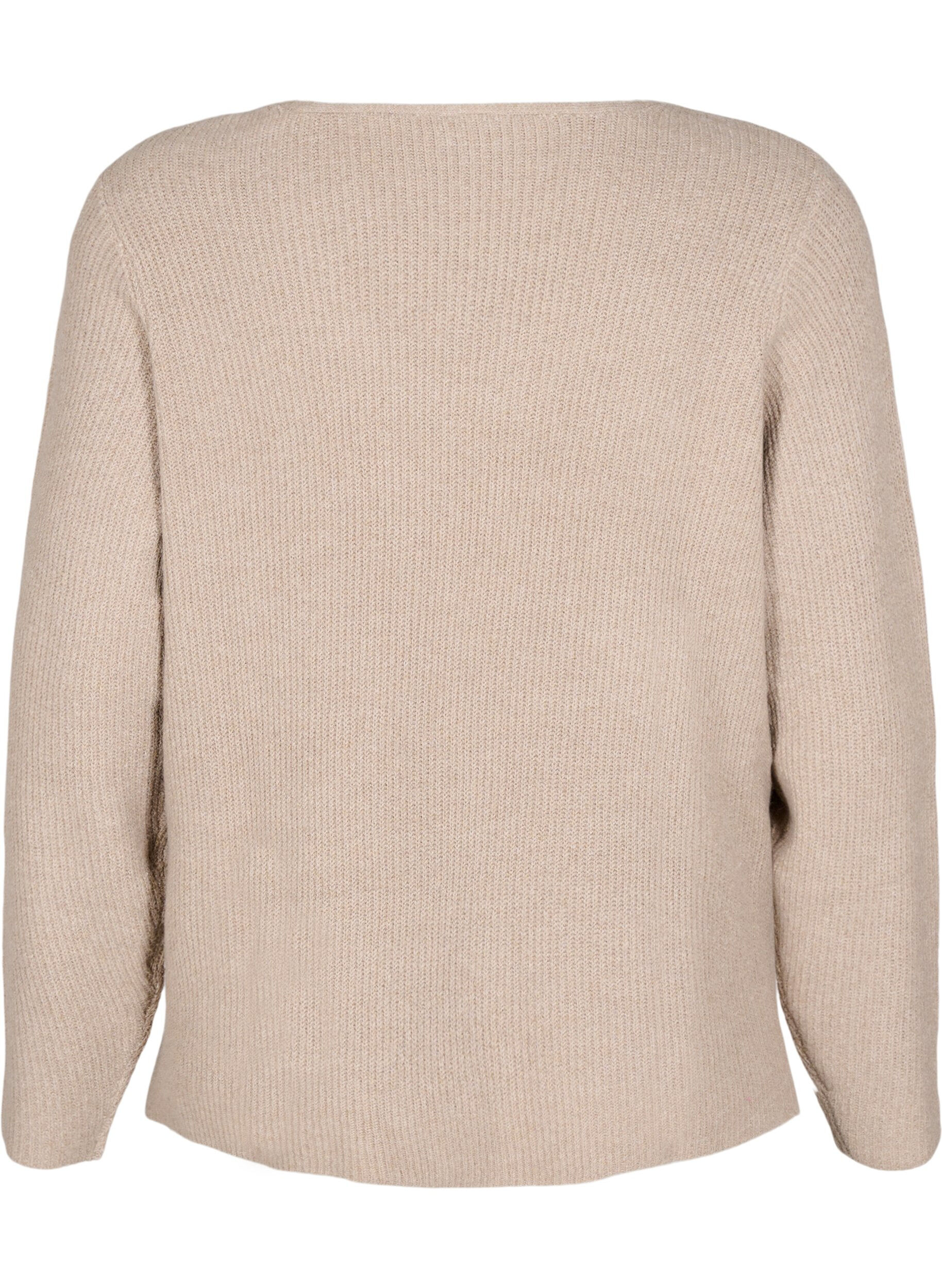 Zizzi Strikket bluse med v-hals og lange ermer, Simply T. White Mel., Packshot image number 1