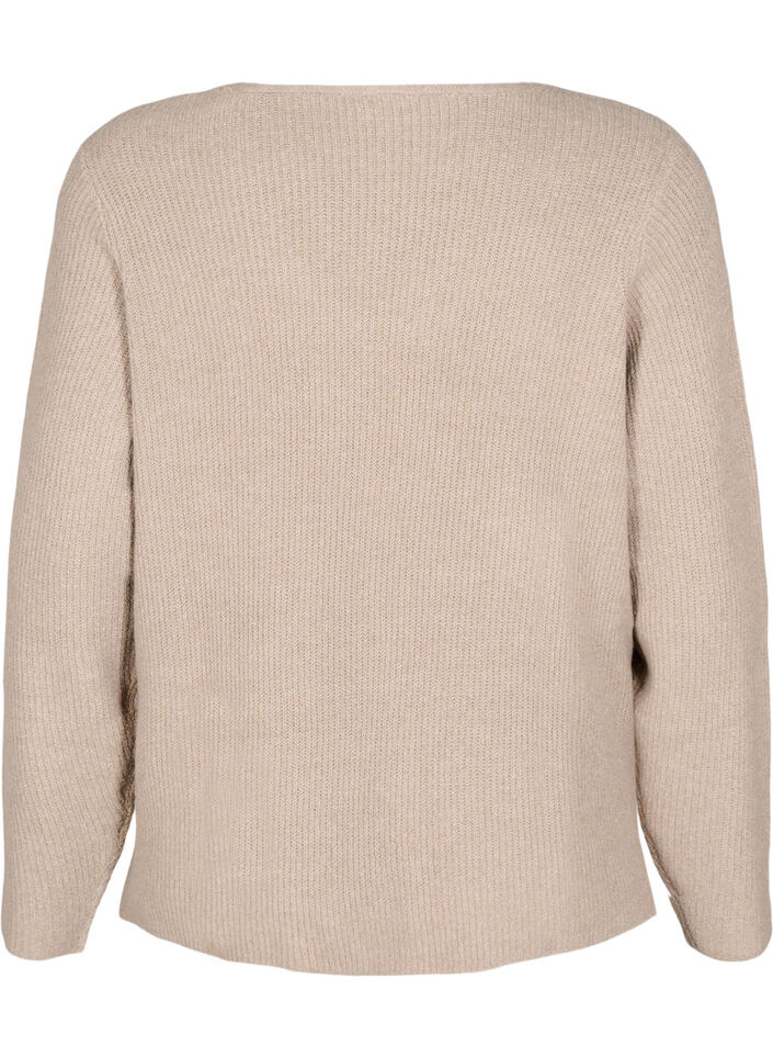 Strikket bluse med v-hals og lange ermer, Simply T. White Mel., Packshot image number 1
