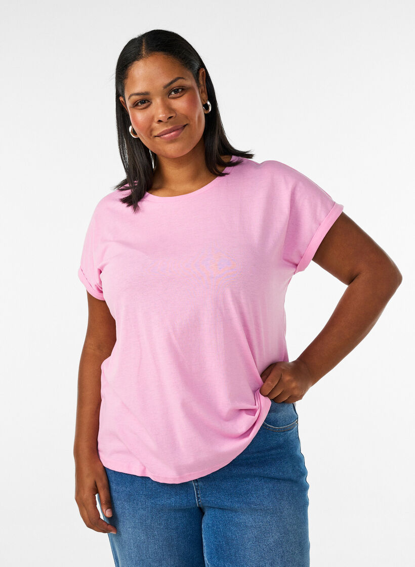 Kortermet T-skjorte i bomullsblanding, Rosa, Model image number 0