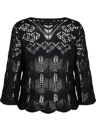 Zizzi Strikket bluse med hullmønster, Black, Packshot image number 1