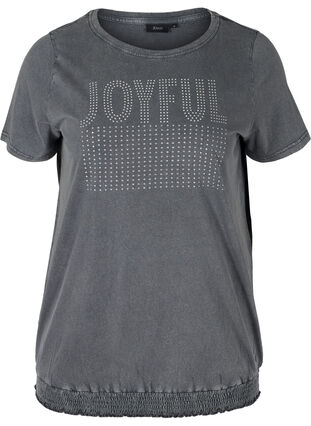T-skjorte i bomull med nagler og smock, Grey Wash, Packshot image number 0